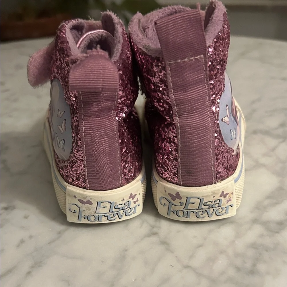 H&M Disney girls' Glitter High-Top Sneakers with Elsa Patch - Pink size 7.5